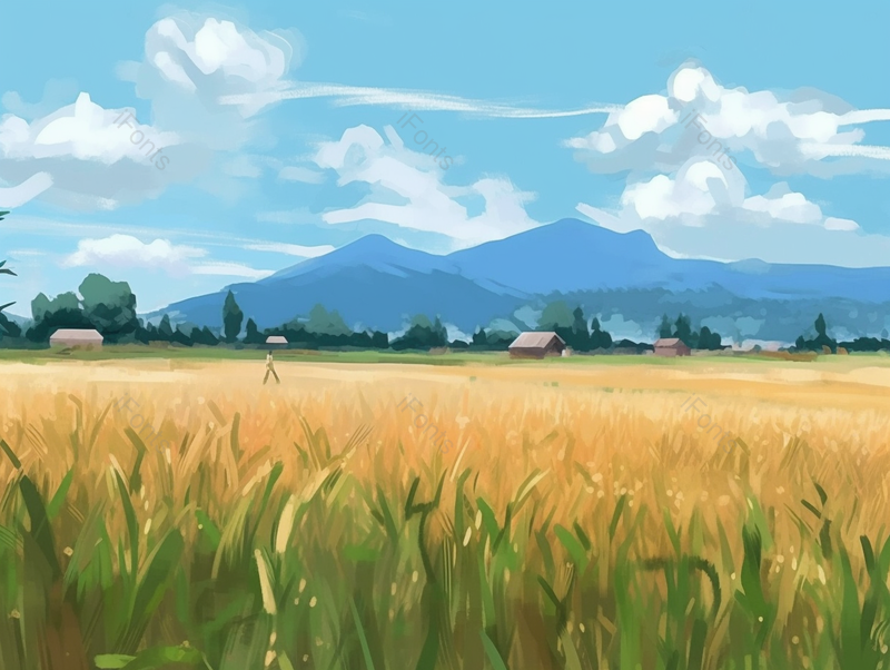 手绘夏季小满乡村田园背景,插画/手绘图,插画/手绘图库,插画/手绘图下载,插画/手绘
